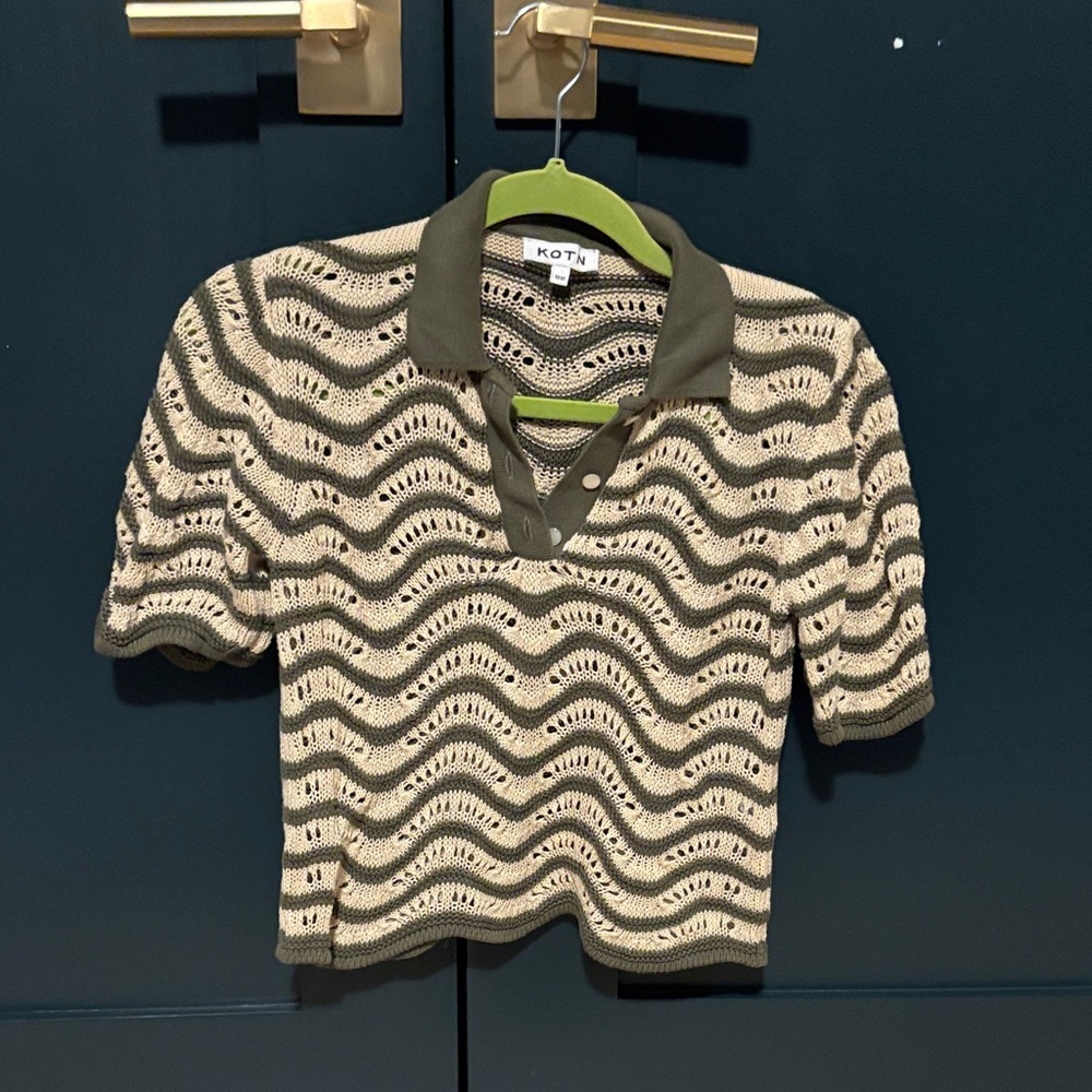 KOTN Olive and Cream Wave Polo